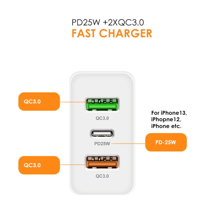 45W PD3.0 + 2 x QC3.0 USB Multi Port Quick Charger, EU Plug, EU Plug