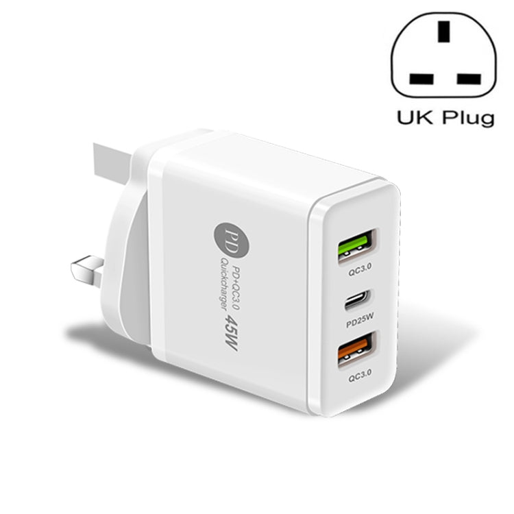 Sạc nhanh đa cổng USB 45W PD3.0 + 2 x QC3.0, phích cắm UK, phích cắm UK