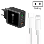 Sạc đa cổng USB 45W PD3.0 + 2 x QC3.0 kèm cáp Type-C sang 8 Pin, phích cắm EU, phích cắm EU + cáp Type-C sang 8 Pin