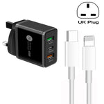 Sạc đa cổng USB 45W PD3.0 + 2 x QC3.0 kèm cáp Type-C sang 8 Pin, phích cắm UK, phích cắm UK + cáp Type-C sang 8 Pin