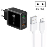 Sạc đa cổng USB 45W PD25W + 2 x QC3.0 kèm cáp USB sang 8 Pin, phích cắm EU, phích cắm EU + cáp USB sang 8 Pin