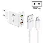 Sạc đa cổng USB 45W PD25W + 2 x QC3.0 kèm cáp USB sang 8 Pin, phích cắm EU, phích cắm EU + cáp USB sang 8 Pin