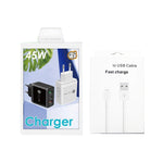 Sạc đa cổng USB 45W PD25W + 2 x QC3.0 kèm cáp USB sang 8 Pin, phích cắm EU, phích cắm EU + cáp USB sang 8 Pin
