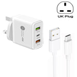 Bộ sạc đa cổng USB 45W PD25W + 2 x QC3.0 kèm cáp USB to Type-C, phích cắm UK, phích cắm UK + cáp USB to Type-C