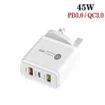 Bộ sạc đa cổng USB 45W PD25W + 2 x QC3.0 kèm cáp USB to Type-C, phích cắm UK, phích cắm UK + cáp USB to Type-C