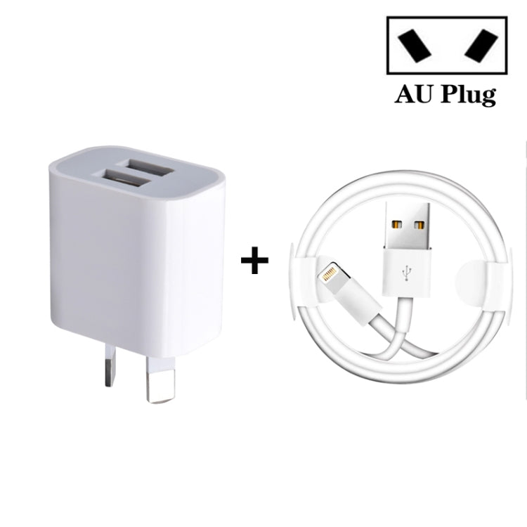 Bộ sạc USB mini hai cổng với cáp dữ liệu USB sang 8 Pin, phích cắm AU, phích cắm AU + cáp 8 Pin