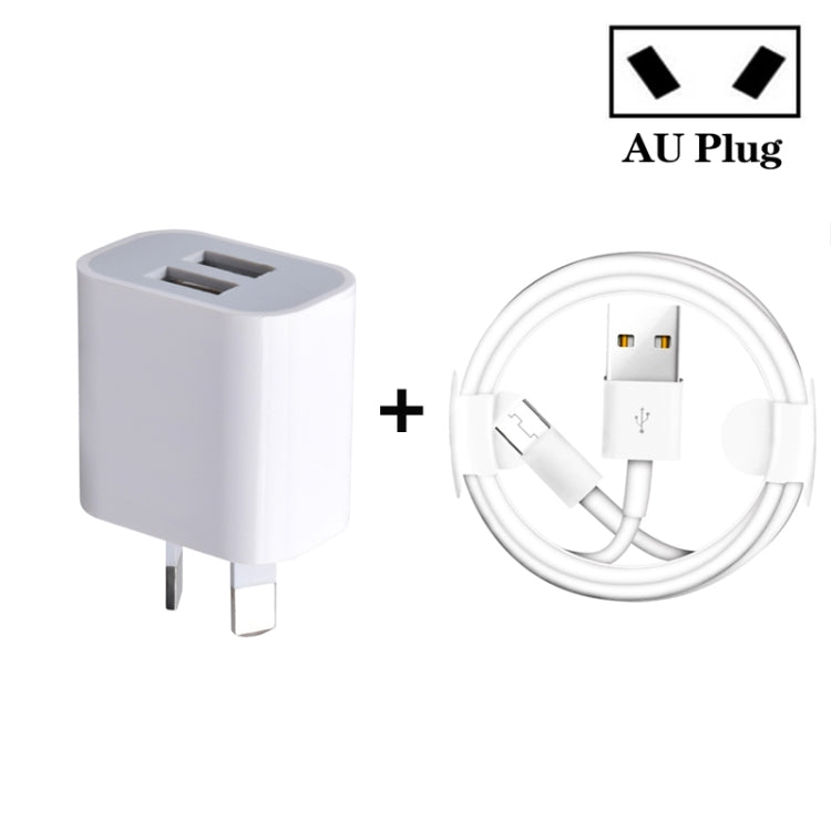 Bộ sạc USB mini hai cổng với cáp dữ liệu USB sang Micro USB, phích cắm AU, phích cắm AU + cáp Micro USB