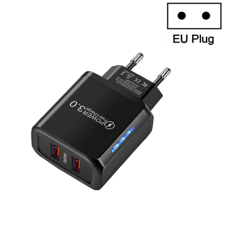 Sạc điện thoại di động USB 2 cổng 36W QC3.0, công suất ra kép 18W, phích cắm EU, phích cắm EU