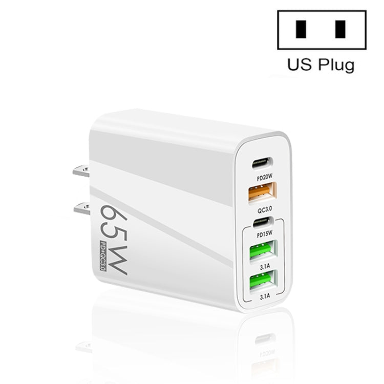 Sạc đa cổng 65W Dual PD Type-C + 3 x USB cho điện thoại và máy tính bảng, phích cắm US, phích cắm US