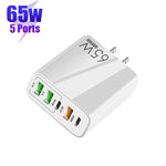 Sạc đa cổng 65W Dual PD Type-C + 3 x USB cho điện thoại và máy tính bảng, phích cắm US, phích cắm US