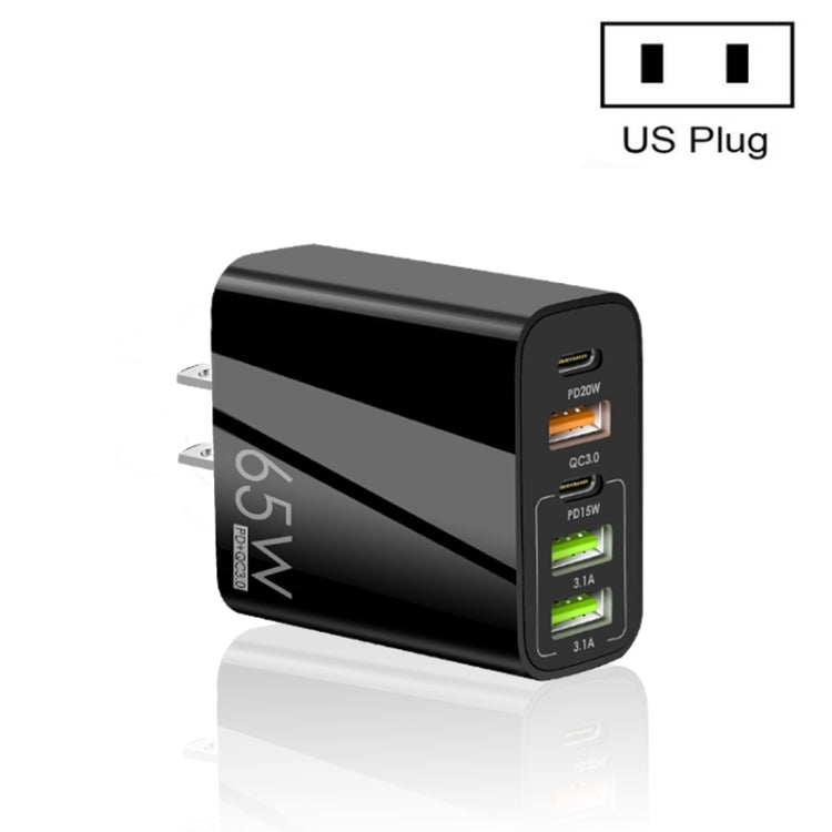 Sạc đa cổng 65W Dual PD Type-C + 3 x USB cho điện thoại và máy tính bảng, phích cắm US, phích cắm US
