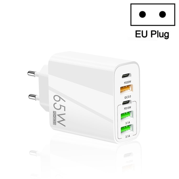 Sạc đa cổng 65W Dual PD Type-C + 3 x USB cho điện thoại và máy tính bảng, phích cắm EU, phích cắm EU