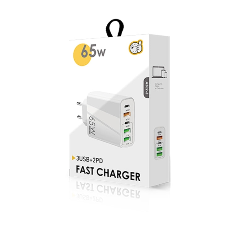 Sạc đa cổng 65W Dual PD Type-C + 3 x USB cho điện thoại và máy tính bảng, phích cắm EU, phích cắm EU