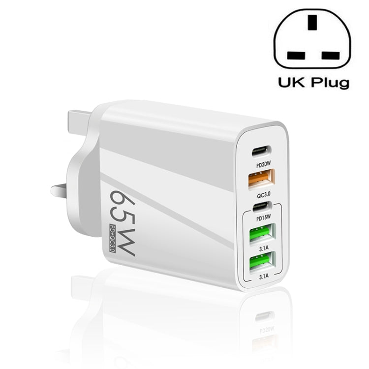 Sạc đa cổng 65W Dual PD Type-C + 3 x USB cho điện thoại và máy tính bảng, phích cắm UK, phích cắm UK