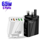 Sạc đa cổng 65W Dual PD Type-C + 3 x USB cho điện thoại và máy tính bảng, phích cắm UK, phích cắm UK