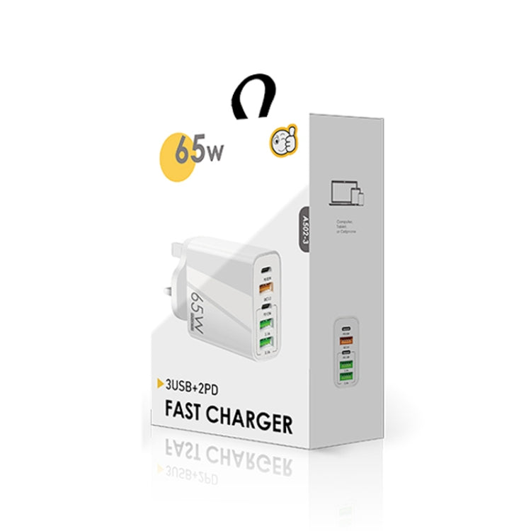 Sạc đa cổng 65W Dual PD Type-C + 3 x USB cho điện thoại và máy tính bảng, phích cắm UK, phích cắm UK