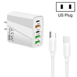 Sạc đa cổng 65W Dual PD Type-C + 3 x USB kèm cáp dữ liệu Type-C to Type-C 3A, phích cắm US, phích cắm US + cáp Type-C to Type-C