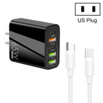 Sạc đa cổng 65W Dual PD Type-C + 3 x USB kèm cáp dữ liệu Type-C to Type-C 3A, phích cắm US, phích cắm US + cáp Type-C to Type-C