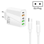 Bộ sạc đa cổng 65W Dual PD Type-C + 3 x USB kèm cáp dữ liệu Type-C to Type-C 3A, phích cắm US, phích cắm EU + cáp Type-C to Type-C