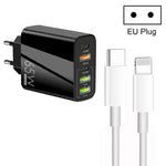 Sạc đa cổng 65W Dual PD Type-C + 3 x USB kèm cáp dữ liệu 3A Type-C sang 8 Pin, phích cắm EU, phích cắm EU + cáp Type-C sang 8 Pin