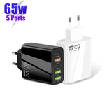 Sạc đa cổng 65W Dual PD Type-C + 3 x USB kèm cáp dữ liệu 3A Type-C sang 8 Pin, phích cắm EU, phích cắm EU + cáp Type-C sang 8 Pin