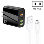 Sạc đa cổng 65W Dual PD Type-C + 3 x USB kèm cáp dữ liệu USB to Type-C 3A, phích cắm US, phích cắm US + cáp USB to Type-C