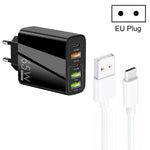 Sạc đa cổng 65W Dual PD Type-C + 3 x USB kèm cáp dữ liệu USB to Type-C 3A, phích cắm EU, phích cắm EU + cáp USB to Type-C