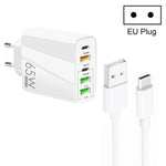 Sạc đa cổng 65W Dual PD Type-C + 3 x USB kèm cáp dữ liệu USB to Type-C 3A, phích cắm EU, phích cắm EU + cáp USB to Type-C