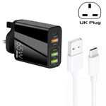 Sạc đa cổng 65W Dual PD Type-C + 3 x USB kèm cáp dữ liệu USB to Type-C 3A, phích cắm UK, phích cắm UK + cáp USB to Type-C