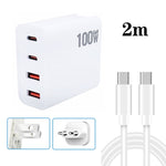 Bộ sạc đa cổng GaN 100W với 2 cổng USB + 2 cổng USB-C/Type-C kèm cáp dữ liệu Type-C dài 2m, phích cắm US, phích cắm US / EU, phích cắm US / UK, phích cắm US / AU, phích cắm US / EU / UK, phích cắm US / EU / UK / AU