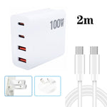 Bộ sạc đa cổng GaN 100W với 2 cổng USB + 2 cổng USB-C/Type-C kèm cáp dữ liệu Type-C dài 2m, phích cắm US, phích cắm US / EU, phích cắm US / UK, phích cắm US / AU, phích cắm US / EU / UK, phích cắm US / EU / UK / AU