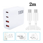 Bộ sạc đa cổng GaN 100W với 2 cổng USB + 2 cổng USB-C/Type-C kèm cáp dữ liệu Type-C dài 2m, phích cắm US, phích cắm US / EU, phích cắm US / UK, phích cắm US / AU, phích cắm US / EU / UK, phích cắm US / EU / UK / AU