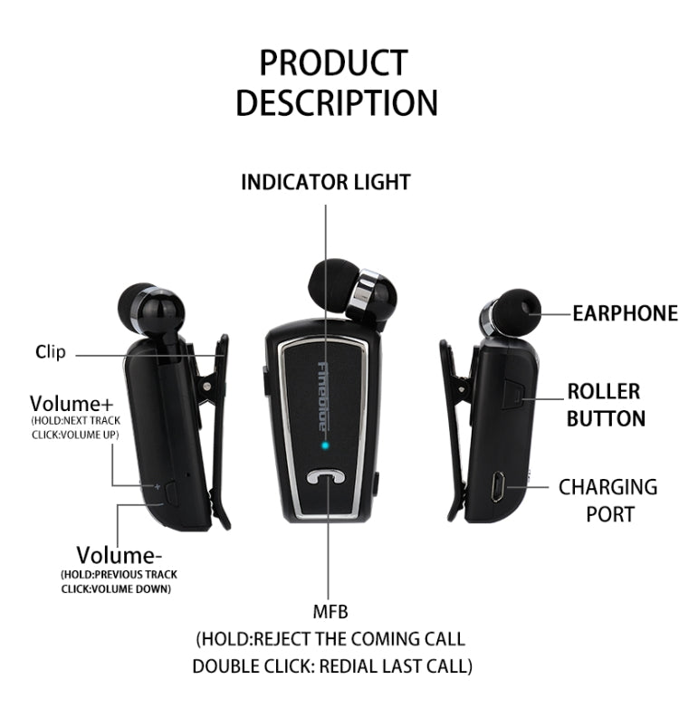Tai nghe Bluetooth in-ear stereo không dây Fineblue F-V3 Bluetooth 4.1 mini, màu đen, trắng, vàng