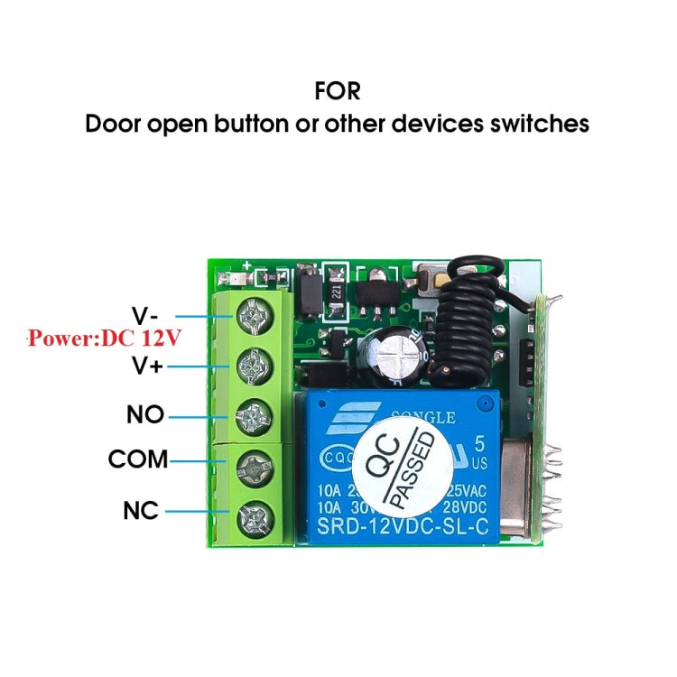 Công tắc điều khiển từ xa RF 1 kênh DC12V / rơ le 10A / bộ thu công tắc 433MHz