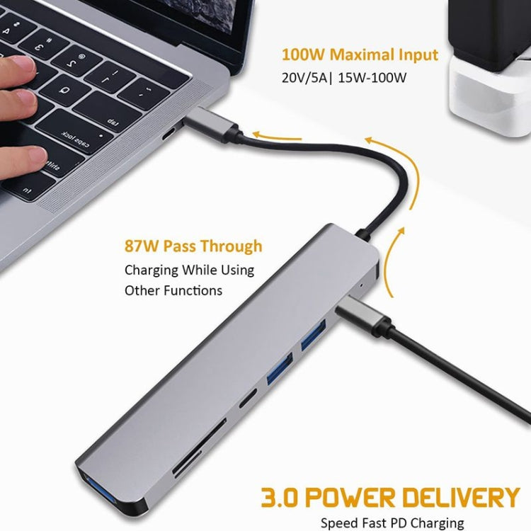 Hub USB C 7 trong 1 đa cổng USB C với HDMI, sạc PD 100W và đầu đọc thẻ SD/TF