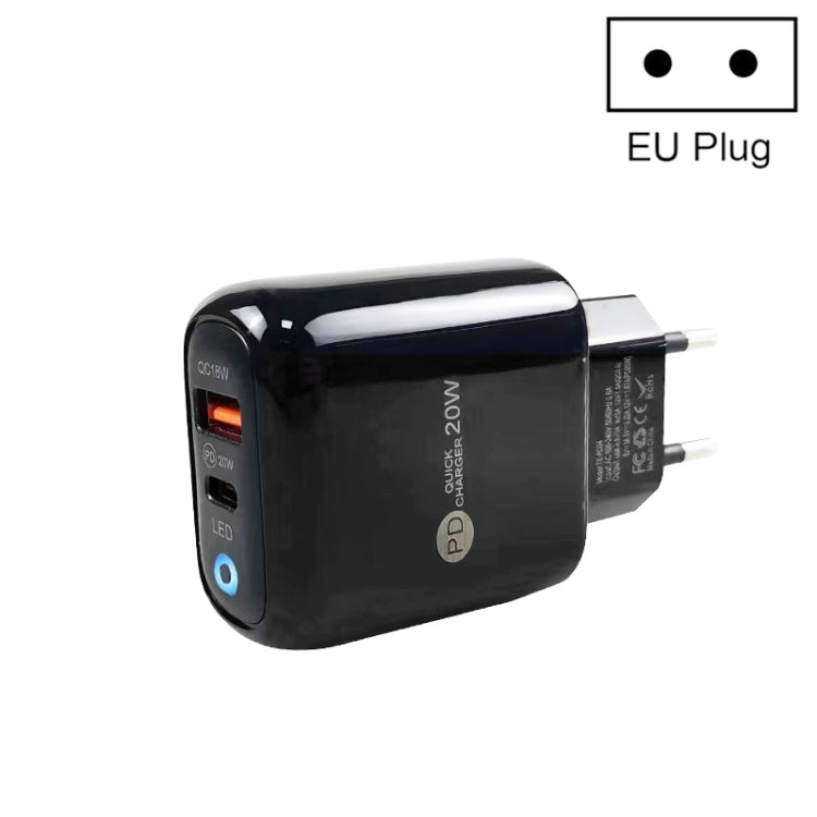 Sạc điện thoại PD04 PD20W + QC18W có đèn LED báo, phích cắm EU, phích cắm EU