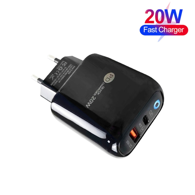 Sạc điện thoại PD04 PD20W + QC18W có đèn LED báo, phích cắm EU, phích cắm EU