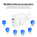 Sạc điện thoại PD04 PD20W + QC18W có đèn LED báo, phích cắm EU, phích cắm EU
