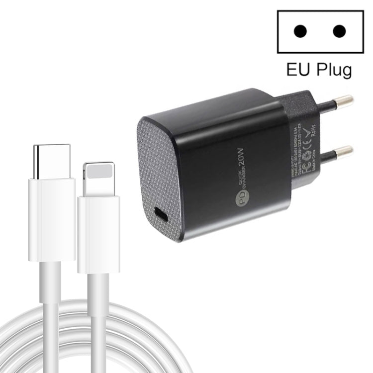 Sạc nhanh PD11 cổng đơn PD3.0 USB-C / Type-C 20W kèm cáp dữ liệu 1m Type-C sang 8 Pin, phích cắm EU, phích cắm EU + cáp Type-C sang 8 Pin