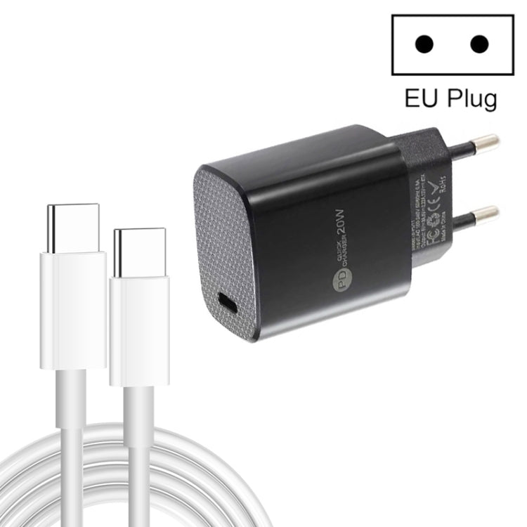 PD11 Sạc nhanh đơn PD3.0 USB-C / Type-C 20W kèm cáp dữ liệu Type-C to Type-C dài 1m, phích cắm EU, phích cắm EU + cáp Type-C to Type-C