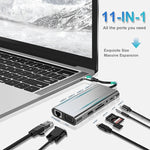 USB C HUB, Bộ chuyển đổi USB C 11 trong 1 với HDMI 4K, VGA, Type C PD, USB3.0, Ethernet RJ45, Đầu đọc thẻ SD/TF, AUX 3.5mm, Trạm kết nối tương thích với MacBook Pro/Air, các thiết bị laptop Type C khác