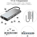 USB C HUB, Bộ chuyển đổi USB C 11 trong 1 với HDMI 4K, VGA, Type C PD, USB3.0, Ethernet RJ45, Đầu đọc thẻ SD/TF, AUX 3.5mm, Trạm kết nối tương thích với MacBook Pro/Air, các thiết bị laptop Type C khác