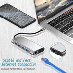 USB C HUB, Bộ chuyển đổi USB C 11 trong 1 với HDMI 4K, VGA, Type C PD, USB3.0, Ethernet RJ45, Đầu đọc thẻ SD/TF, AUX 3.5mm, Trạm kết nối tương thích với MacBook Pro/Air, các thiết bị laptop Type C khác