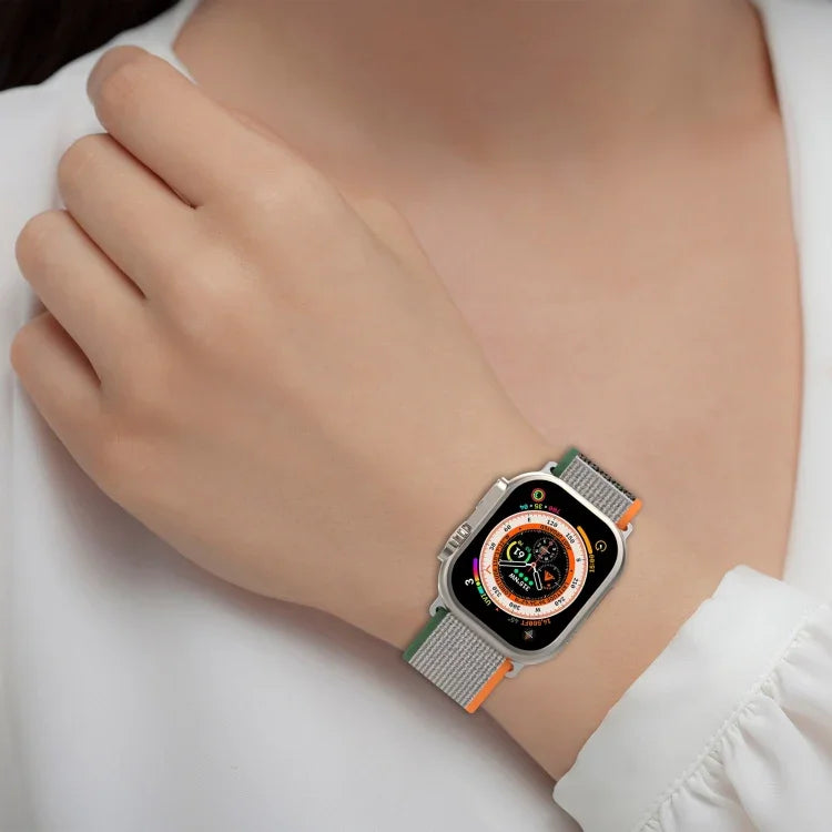 Dây đồng hồ nylon hai màu khóa dán, Dành cho Apple Watch Ultra 49mm, Dành cho Apple Watch Series 8&7 45mm/SE 2&6&SE&5&4 44mm, Dành cho Apple Watch Series 8&7 41mm/SE 2&6&SE&5&4 40mm