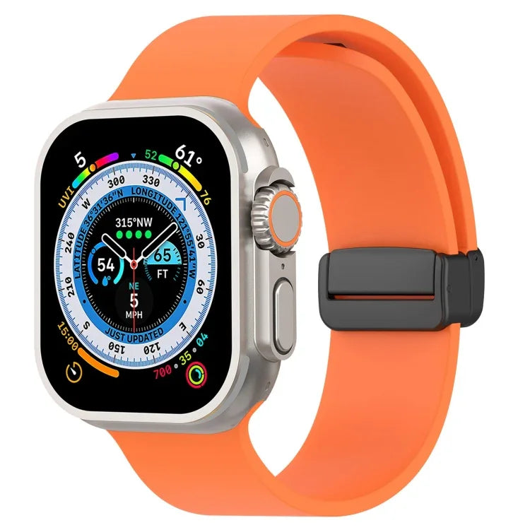 Magnetic Black Buckle Smooth Silicone Watch Band, For Apple Watch Ultra 49mm, For Apple Watch Series 8&7 45mm, For Apple Watch Series 8&7 41mm