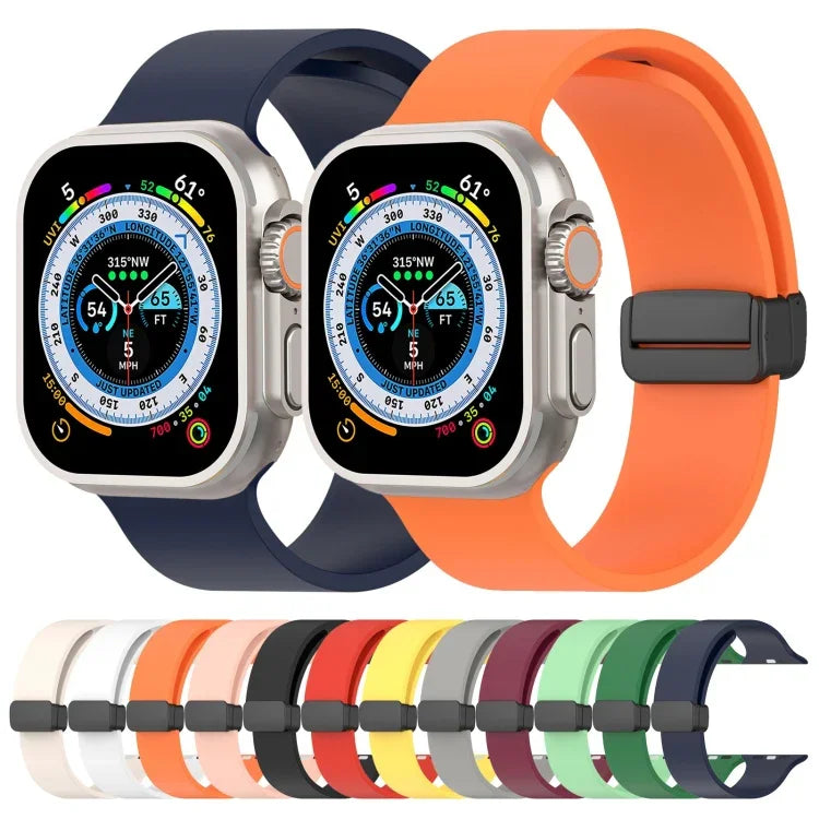 Magnetic Black Buckle Smooth Silicone Watch Band, For Apple Watch Ultra 49mm, For Apple Watch Series 8&7 45mm, For Apple Watch Series 8&7 41mm