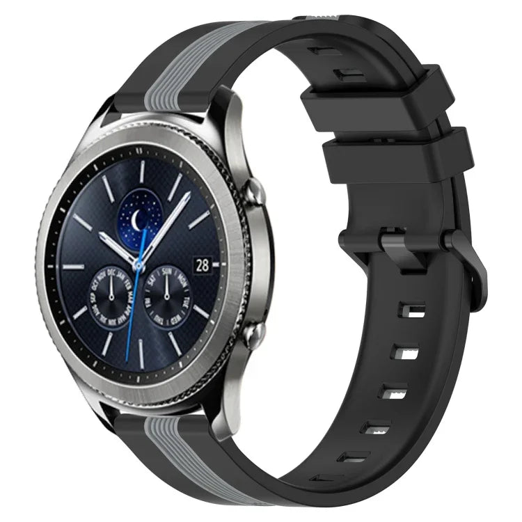 Dây đồng hồ silicone hai màu dọc 22mm, dành cho Samsung Galaxy Watch3 45mm, Samsung Galaxy Watch 46mm, Samsung Gear S3 Classic, Samsung Gear S3 Frontier