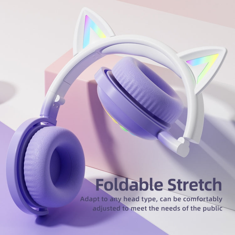 Tai nghe nhạc không dây Bluetooth KE28 tai mèo RGB dễ thương, mic có thể tháo rời