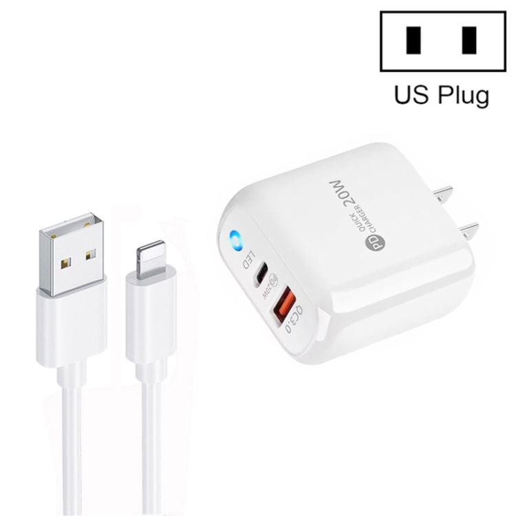 Sạc điện thoại PD04 Type-C + USB kèm cáp USB sang 8 Pin, phích cắm US, phích cắm US + cáp USB sang 8 Pin