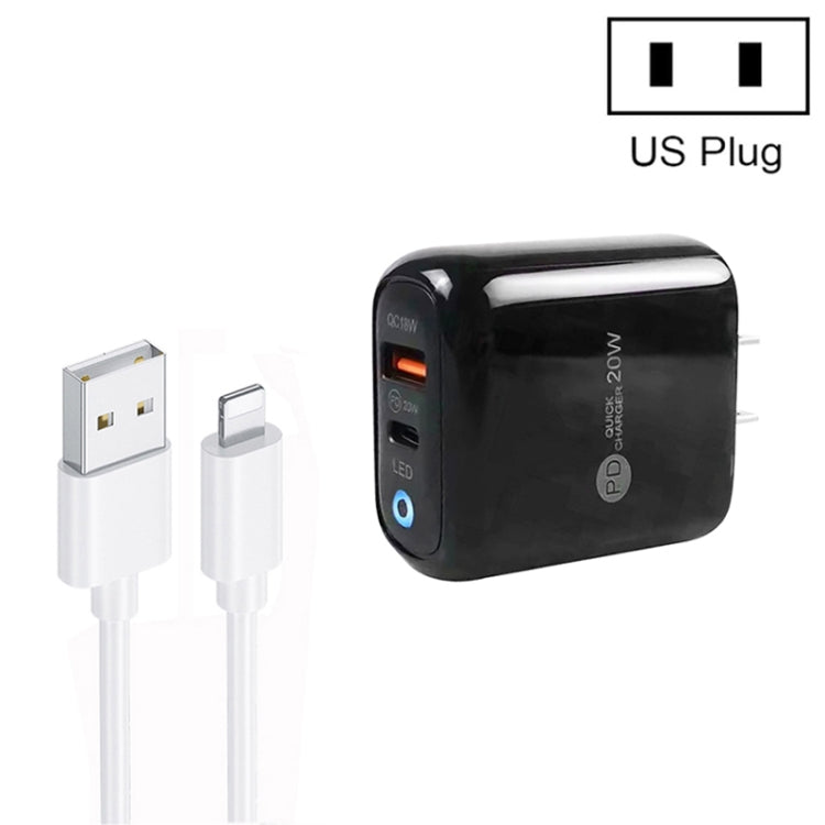 Sạc điện thoại PD04 Type-C + USB kèm cáp USB sang 8 Pin, phích cắm US, phích cắm US + cáp USB sang 8 Pin